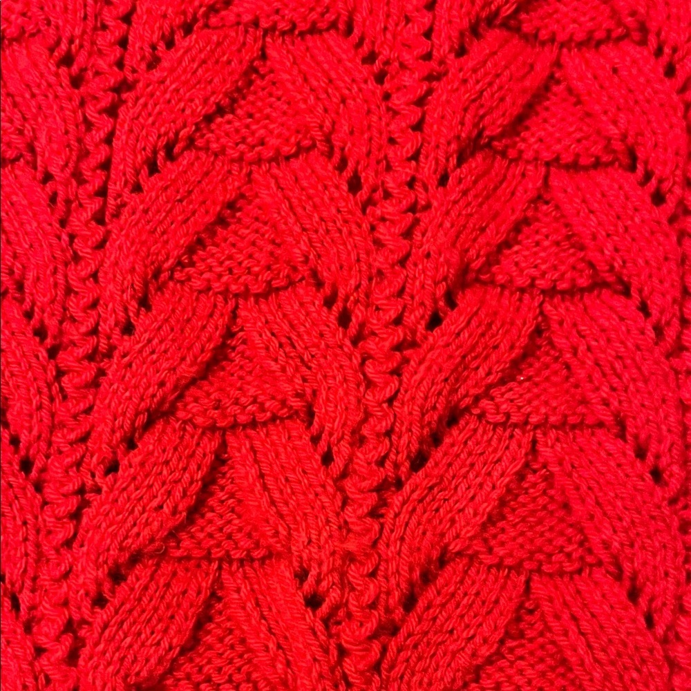 Vintage Chunky Red Braided Cable Knit Zip-Up Cardigan Oversized Cotton - Picture 4 of 5